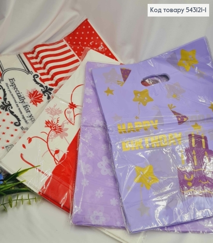 Пакет поліетиленовий "ЛАВАНДОВИЙ", "ЧЕРВОНІ квіти", "CANADA" в асорт., розмір 39х30 см, 100 шт/уп  543121-1 фото 1