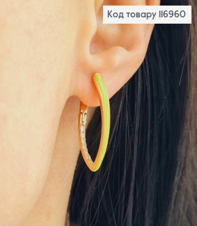 Серьги стрелы, с Салатовой эмалью и камешками, 2,5см, англ. зам. Xuping 18K 116960 фото