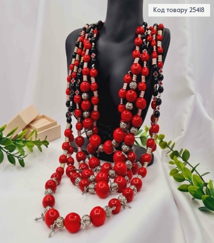 Намисто дерев'яне, в етнічному стилі, ЧЕРВОНО-ЧОРНОГО кольору, 90см, ручна робота 25418 фото 4