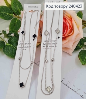 Ланцюжок подвійний, Van Cleef, двостороння підвісочка з камінцями, довж. 45+5см, Stainless Steel 240423 фото