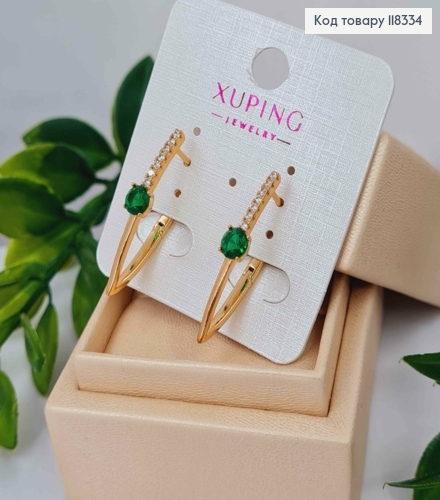 Серьги стрелы украшены Зеленым камнем, 3см, английская застежка, XUPING 18K 118334 фото 4