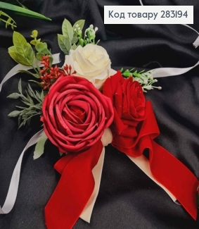 Повязка для корзины Красно-белые розы, на завязках, размер 18*17см, Украина 283194 фото