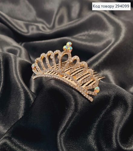 Корона - ГРЕБЕНЬ с камешками 7*3см, ЗОЛОТОГО цвета 294099 фото 2