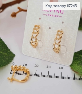 Серьги цепочка из СЕРДЕЧЕК, высота 1,8см, английская застежка XUPING 18K 117243 фото