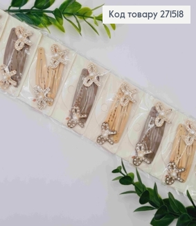 Набір заколка тік-так (20шт), "Бантик" з Камінцями, Пастельні кольори, заколка 4,7см, бантик 2,5см 271518 фото