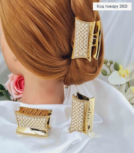 Краб пластик, Золотого кольору, в перлинках та бусинках, прямокутний 6см 211121 фото 1