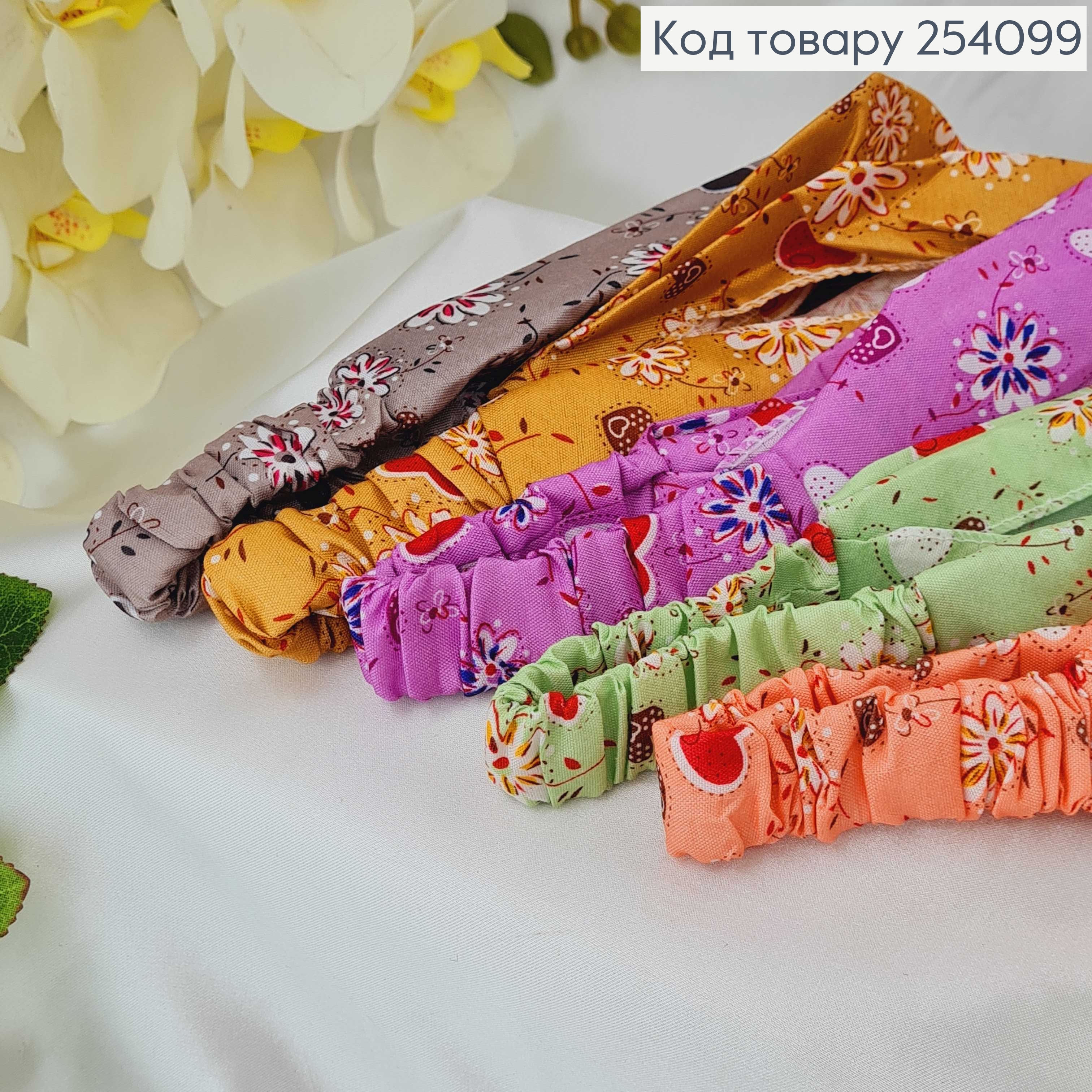 Повязка – чалма, на резинке, с цветами и сердечками, в ассорт. 254099 фото 1