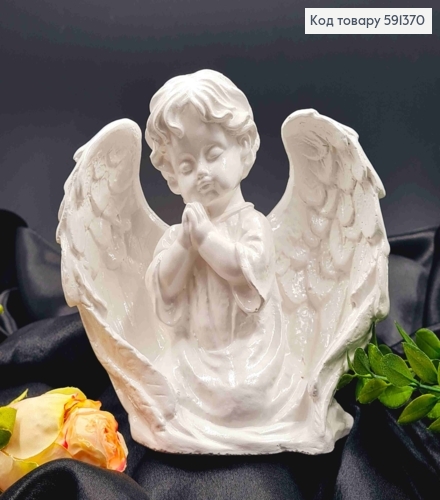 Статуэтка из гипса "Ангелочек в молитве", Белого цвета, высота 14см 591370 фото 1