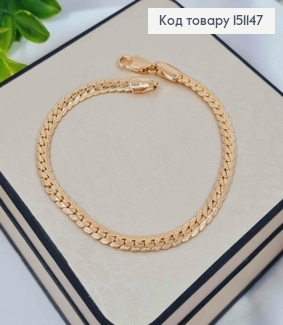 Браслет плетения КОСИЧКА с тиснением по краям, ширина 4мм, длина 19см, Xuping 18K 151147 фото