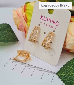 Серьги "Ажурные Трапеции" украшены камешками, 1,7см, английская застежка, Xuping 18K. 117975 фото