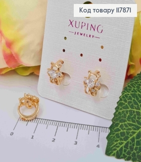 Серьги кольца, "Медвежонок" с Блестящими камешками, диаметр 1,1см, Xuping 18K 117871 фото