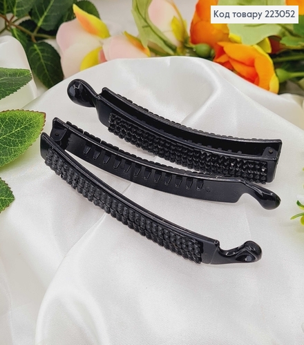 Заколка банан пластик черный со стразами 10,5см  223052 фото 1