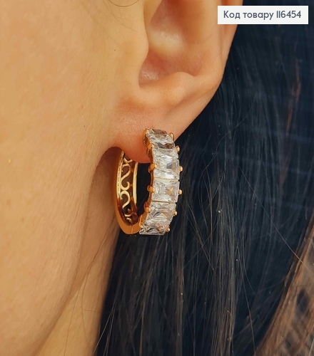 Серьги кольца 2см, с большими прямоугольными камешками, Xuping 18К 116454 фото 3