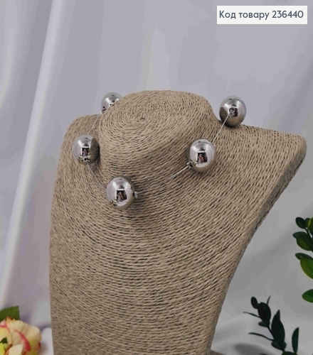 Бижутерия на шею пять БУСИНОК (2см) на цепочке, 42+6см, Серебряного цвета, Fashion Hand Made 236440 фото 2