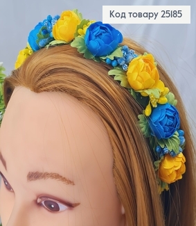 Віночок метал,  ЖОВТО-БЛАКИТНІ піони , ручна робота, Україна 25185 фото