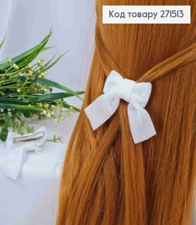 Бантик малый, велюр БЕЛЫЙ на заколке, размер 5,5*5см, ручная работа, Украина. 271513 фото