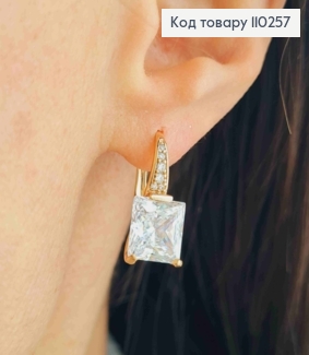Серьги с квадратным блестящим камнем, 1,9см, английская застежка, Xuping 18K 110257 фото