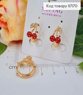 Сережки  кільця 1,5см ВИШЕНЬКИ  червоного кольору, Xuping 18K 117170 фото