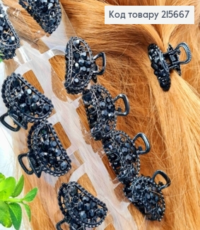 Краб металл "Полукруг" Ажурный с Цветком из камешков, 2,5см, Черного цвета 215667 фото