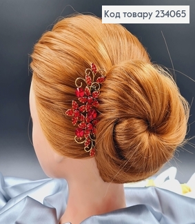 Гребінь у волосся " Квіточка" під золото, в камінцях рубінового кольору 10см 234065 фото