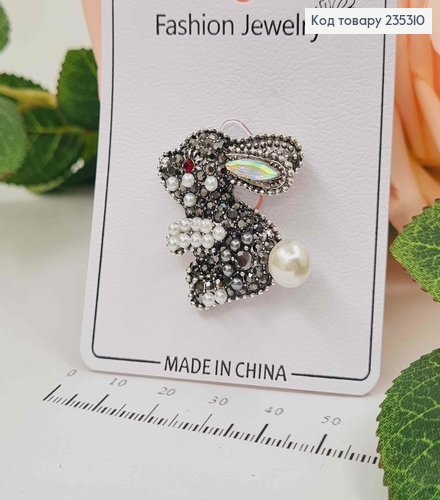 Брошь ЗАЙЧИК в каминах и бусинках, 3*2,5см 235310 фото 1