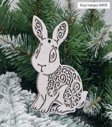 Игрушка на елку деревянная Зайчик с узорами, 11*8см, Украина 619131 фото 1