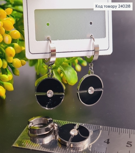 Сережки родированые кольца "Чорная пантера", 2,5*1,5см, Stainless Steel 240218 фото 2