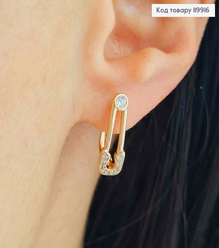 Сережки "Шпилька" прикрашені Блискучим камінням, 1,7см, англійська застібка, Xuping 18К 119916 фото 1