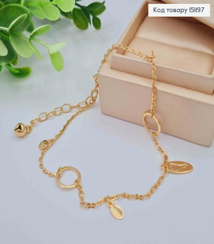 Браслет на ногу с круглыми и овальными подвесками, длина 22+5см, Xuping 18K. 151197 фото 1