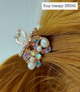 Краб металл золото с цветными цветочками 2,5 см 215042 фото