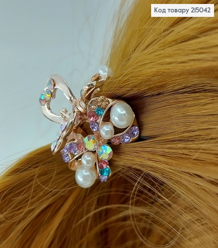 Краб металл золото с цветными цветочками 2,5 см 215042 фото 1