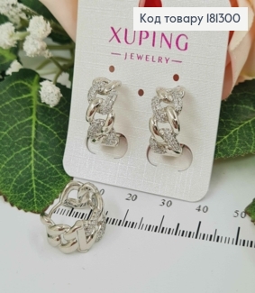 Сережки родовані кільця, 1,5 см, косичка  з камінцями, шир.8мм, Xuping 181300 фото