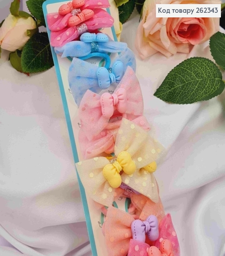 Набор резинок (20шт) БАНТИК в БАНТИКЕ(фатин 6см), резинка 2,5см, ярких цветов в ассортименте 262343 фото 1