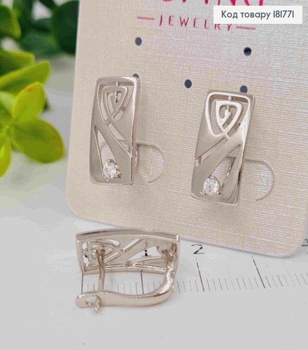Сережки родовані Прямокутні з Блискучим каменем, довжина 1,7см, англійська застібка, Xuping 181771 фото 2