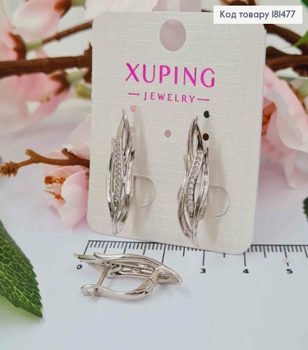 Сережки родованные, "Огоньки" с камнями в одну строчку, 2,8см, англ застежка, Xuping 181477 фото 1