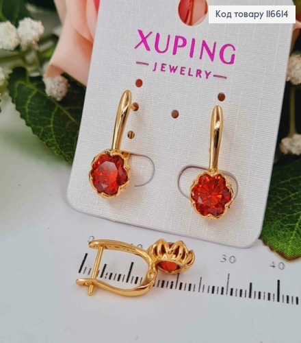 Серьги "Лотос" с Красным камешком, 2см, англ. зам. Xuping 18К 116614 фото 2