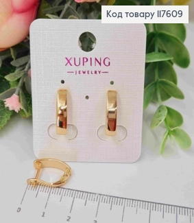 Серьги, прямоугольная изогнутая пластина, 1,5см, англ. застежка, Xuping 18К 117609 фото