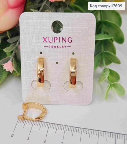 Серьги, прямоугольная изогнутая пластина, 1,5см, англ. застежка, Xuping 18К 117609 фото 1