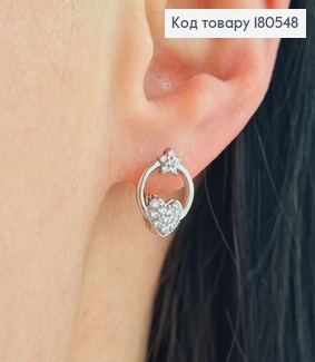 Серьги кольца родированые 1,2см с сердцем в камнях Xuping  180548 фото