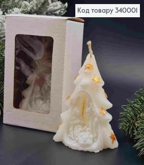 Свічка декоративна "Ялинка з Вертепом", Білого кольору, 80*80*120мм, 8год/горіння, YUNIOR CANDLE 340001 фото