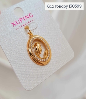 Подвеска - иконка Божья Мать в молитве, овальная в камнях, размер 2*1,5см колечко 6мм, Xuping 18K 130599 фото