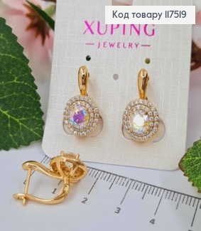 Серьги "Сияние Ночи", с камнем Хамелеоном в оправе из камешков, 1,9см, англ. зам., XUPING 18K 117519 фото
