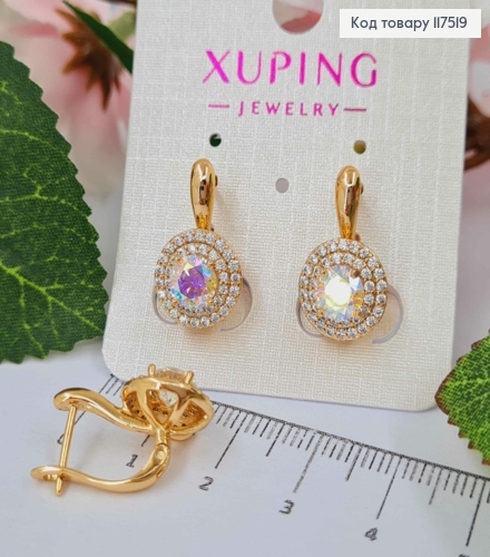 Серьги "Сияние Ночи", с камнем Хамелеоном в оправе из камешков, 1,9см, англ. зам., XUPING 18K 117519 фото 1