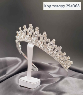 Тиара под серебро, "Английская роскошь" с белыми камешками. 294068 фото