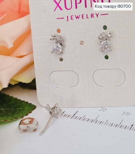 Сережки родованые гвоздики Зайка, 0,7*0,5см, Xuping 180700 фото 2