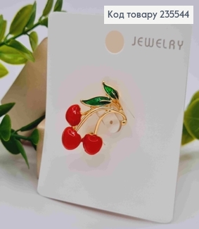 Брошь "Вишенки-Черешеньки", Золотого цвета, 3,1*2см 235544 фото