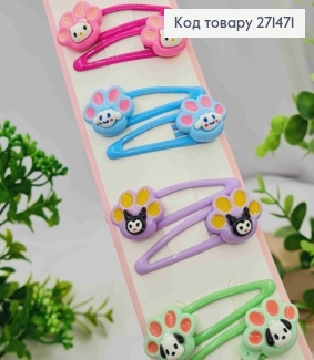 Набір заколок Тік-так (20шт), ЛАПКИ з Тваринками, Яскраві кольори, заколка 5см, тваринки 2,5см 271471 фото