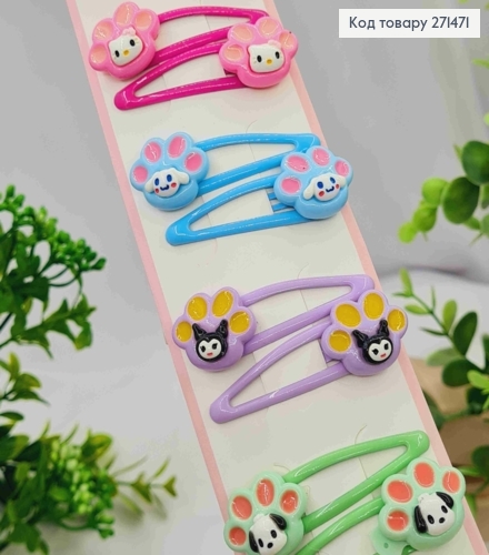 Набір заколок Тік-так (20шт), ЛАПКИ з Тваринками, Яскраві кольори, заколка 5см, тваринки 2,5см 271471 фото 1