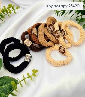 Резинка жатка з брошкою ШАНЕЛЬ в камінцях, Пастельні кольори в асортименті, 5,5см 254201 фото