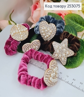 Резинка велюр з Брошкою 6см (кружечка, сердечка, зірочки) в асор. 253075 фото